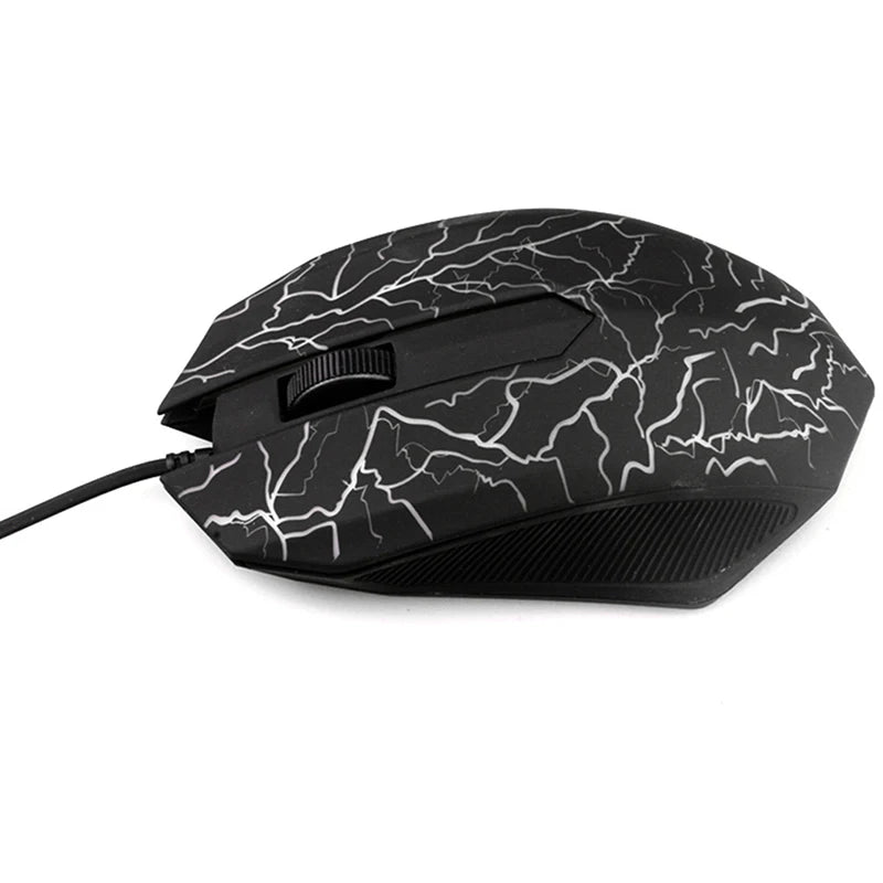 Black ergonomic wired gaming mouse with white lightning bolt pattern and adjustable DPI settings