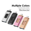 A set of four multi-colored USB flash drives for iPod, iPhone, and iPad devices.