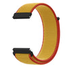 A yellow and orange nylon loop watch strap for a kid's watch.