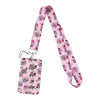 Pink floral patterned fabric lanyard with a silver clasp for ID badges and accessories