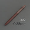 A close-up view of a rose-colored precision gel pen with a metallic tip, labeled #29 and 0.38mm.