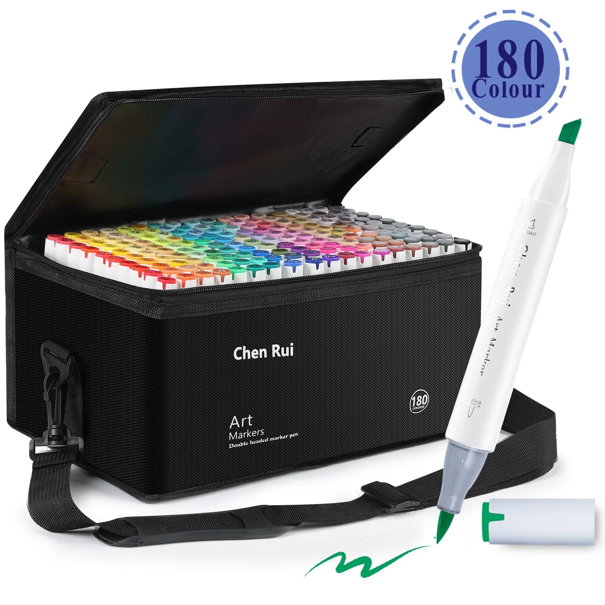 A set of Chen Rui art markers in a black box with an included dual-tip marker pen and ink.