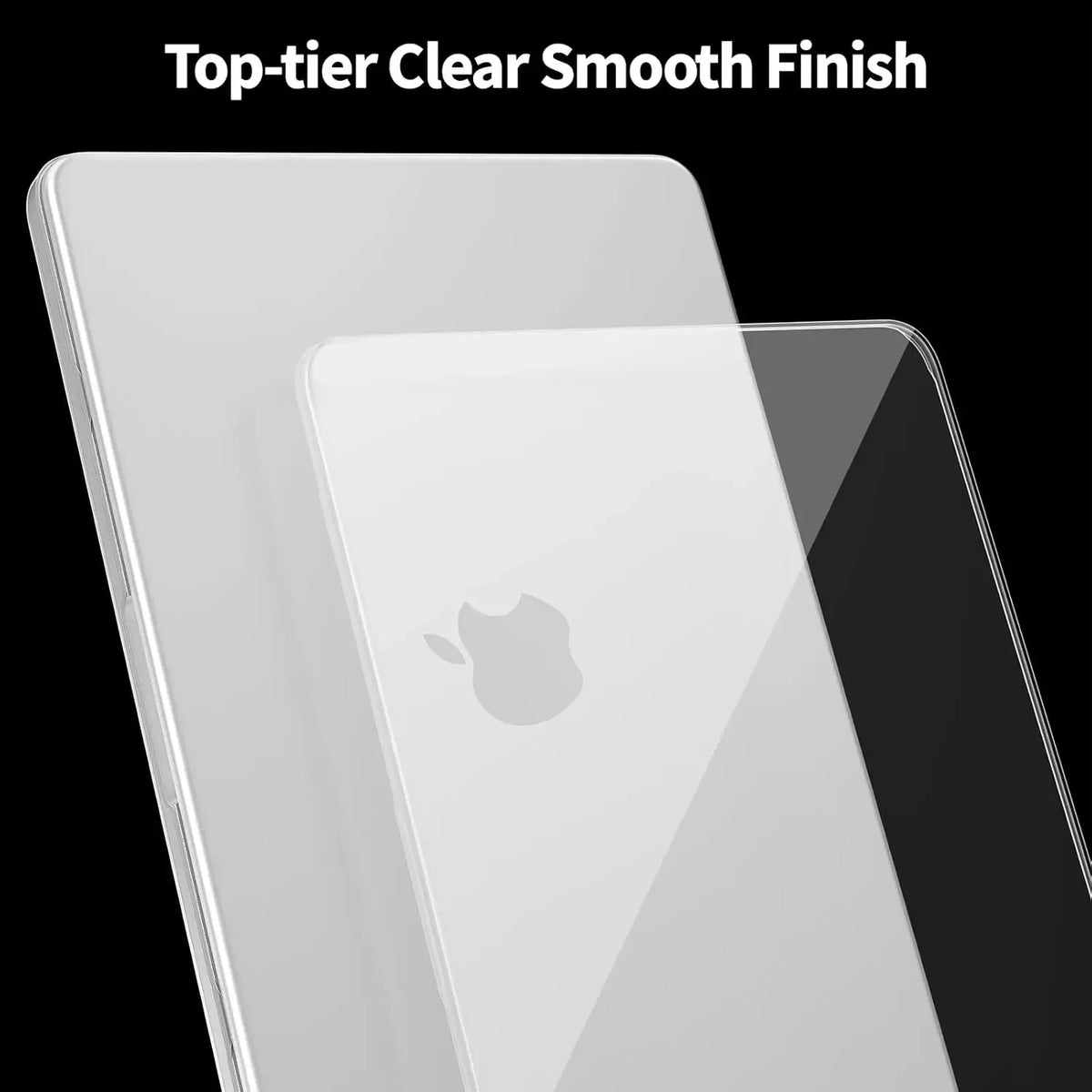 A clear smooth finish protective case for a MacBook, shown in a close-up view.