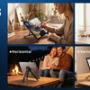 A collage showing a foldable laptop and phone mount used for sketching, viewing, portrait and landscape rotation, and various