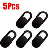 Five black universal camera privacy sliders for mobile and laptop devices