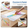 A colorful straight-edge ruler with a graduated scale is shown being used on a sheet of paper.