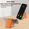 A magnetic leather wallet with a stand case is shown next to an iPhone, demonstrating convenient support for audio and video.