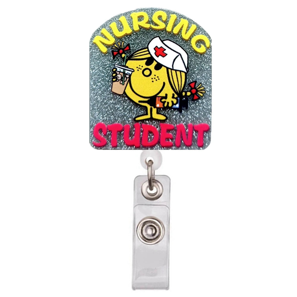 Glitzer-Acryl-ID-Kartenclip mit gelbem Text: Studentin für Pflege