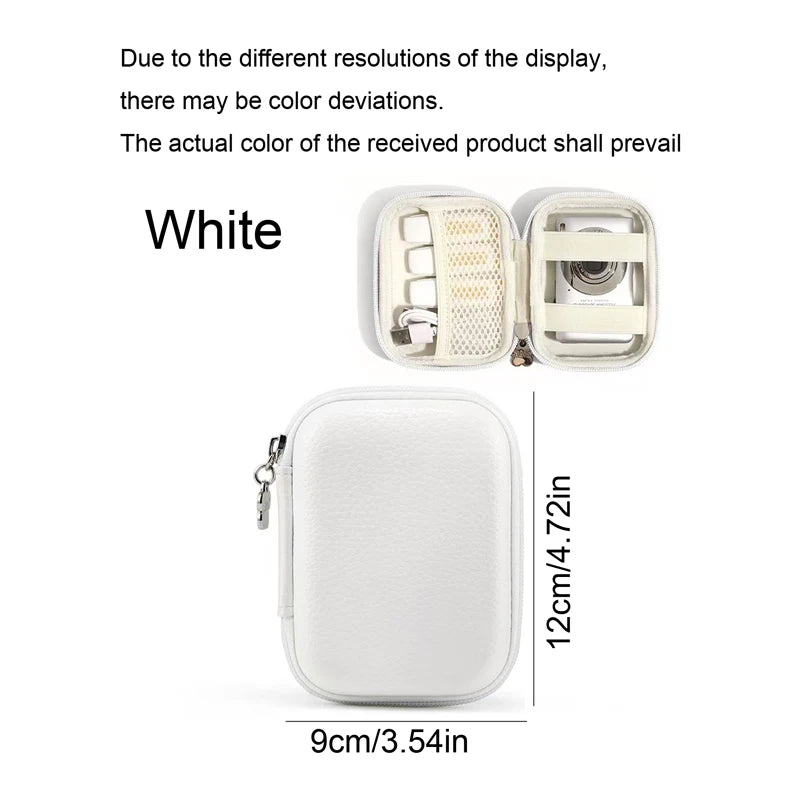White multi-use leather storage pouch organizer shown with an open compartment and a closed pouch.