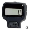 A black digital counter device with a white display and a button on the bottom.