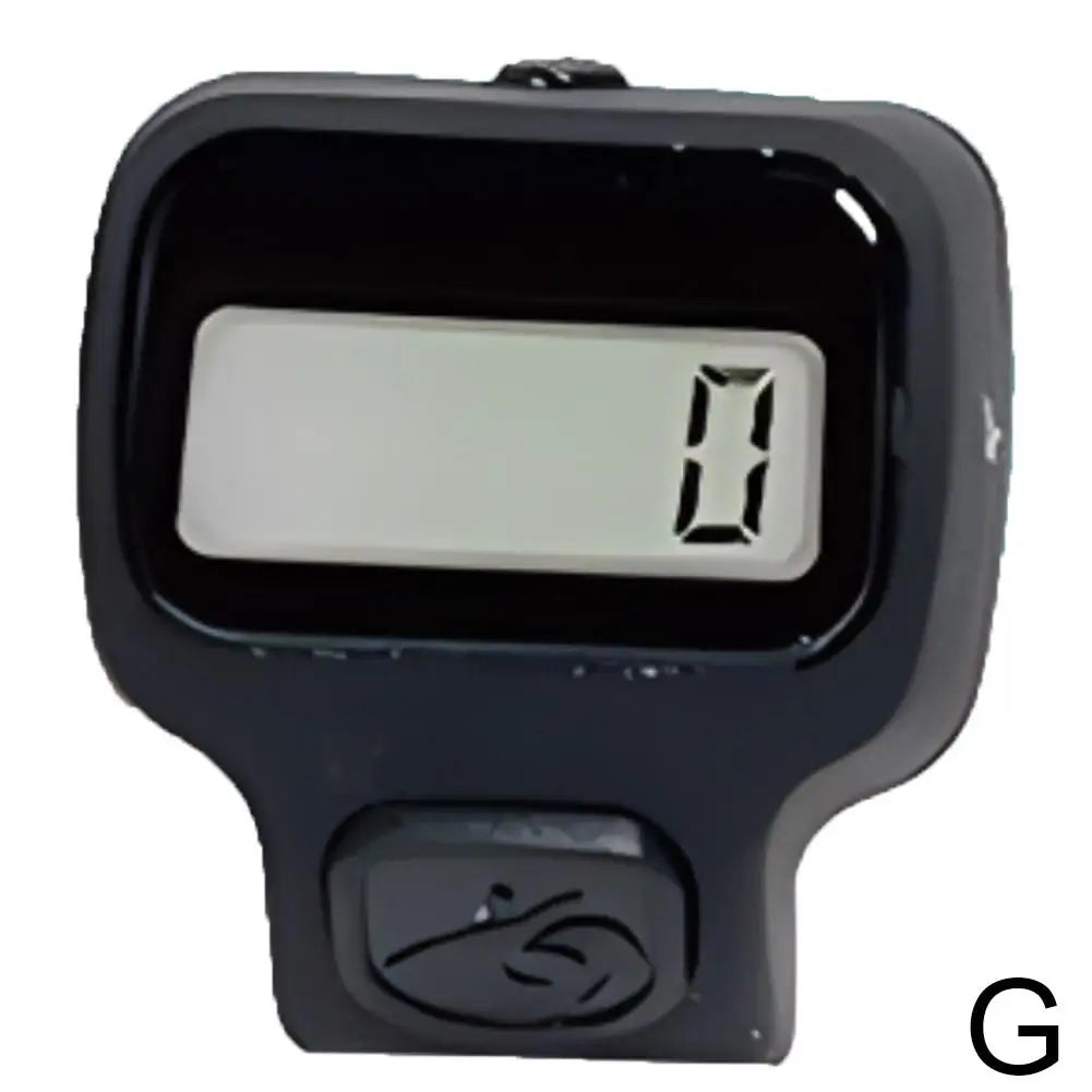A black digital counter device with a white display and a button on the bottom.