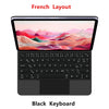 Un clavier magnétique flottant noir avec disposition française, présenté dans un contexte d'ordinateur portable.