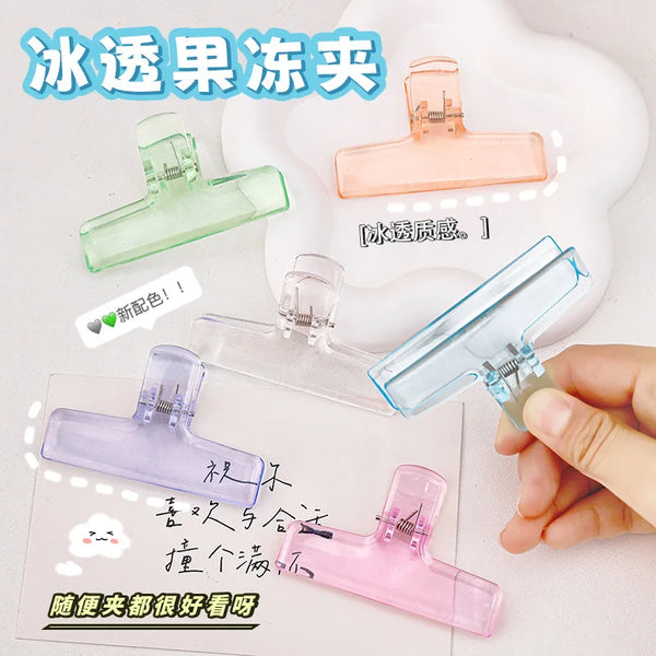 Eine Sammlung ästhetischer Acryl-Ordnerclips in verschiedenen Farben, darunter grün, pink und blau, auf weißem Hintergrund.