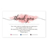 A thank you message design featuring the text thank you in elegant script on a white background with pink watercolor accents.