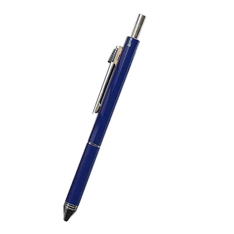 A blue ballpoint pen with a mechanical pencil and gravity sensor feature.