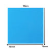 A square blue sticky note memo pad with dimensions of 76mm by 76mm.