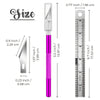 A precision craft knife set showing a silver and purple blade with a measurement scale.