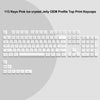 A set of 113 pink ice crystal jelly OEM profile top print keycaps for mechanical keyboards.