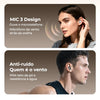 Close-up of a woman wearing True Wireless Earbuds with noise reduction, highlighting the microphone design.