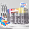 Un set de marcadores acrílicos de control de tinta con puntas de pincel en varios colores, mostrados en un estuche de plástic