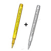 A set of metallic craft brush pen markers shown side by side, one gold and one silver.