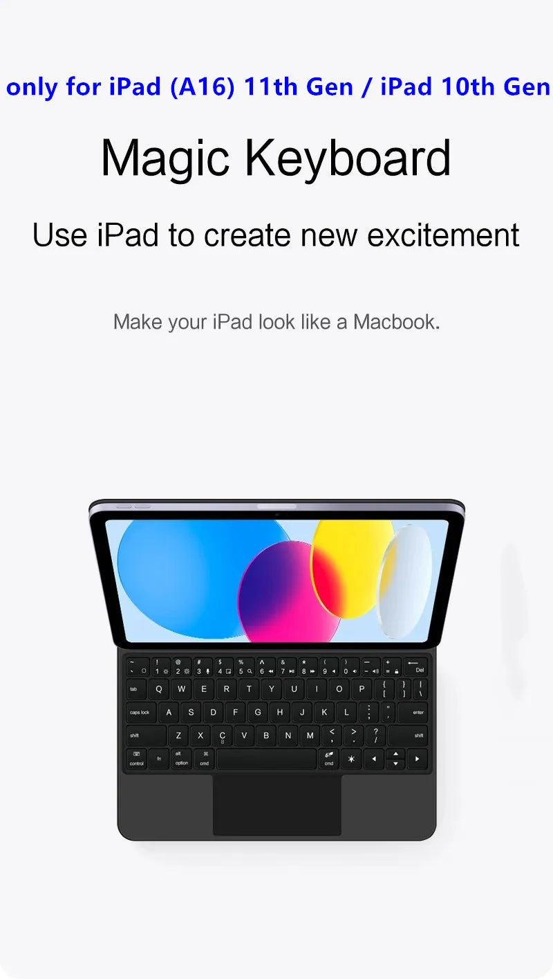Un clavier magique pour iPad, montrant le clavier attaché à l'appareil.