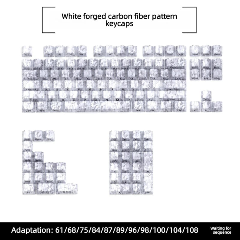 White forged carbon fiber pattern keycaps for MX mechanical keyboards