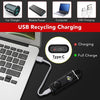 A personal safety alarm device is shown next to a laptop, illustrating USB recycling charging capabilities.