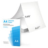 A stack of white A4 thermal paper sheets and a box labeled A4 Thermal Paper.