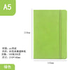 A lime green A5 hardcover lined notebook with a smooth cover and a spine detail.
