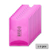 Une pile de porte-cartes ou de portefeuilles roses anti-RFID, montrant la fonction de protection RFID.