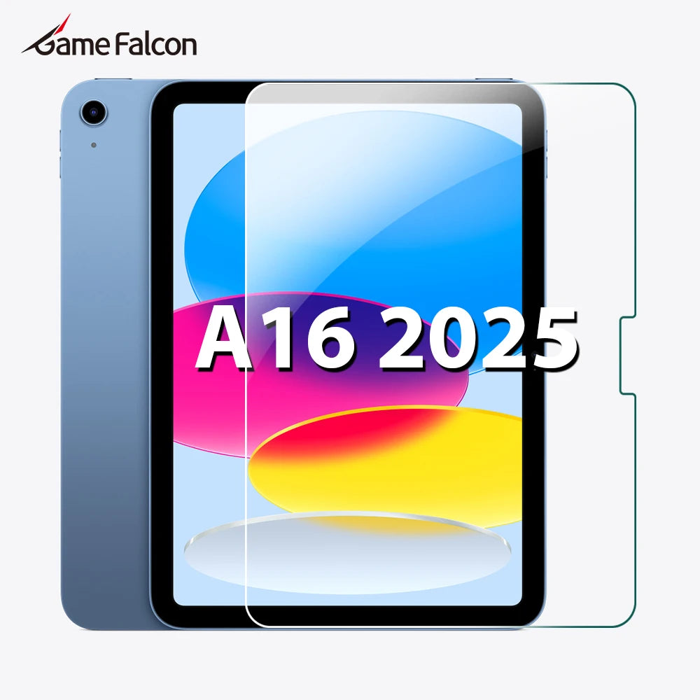 A clear tempered glass screen protector applied to an iPad displaying a colorful abstract background.