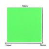 A square sheet of bright lime green transparent sticky notes memo pad, measuring 76mm by 76mm.