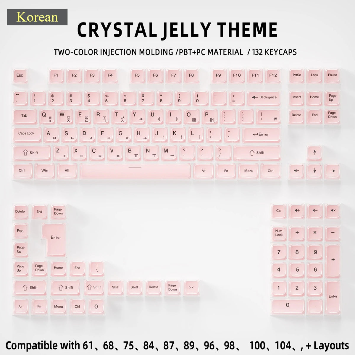 Two-color injection molded PBT+PC keycaps featuring a Korean crystal jelly theme for mechanical keyboards