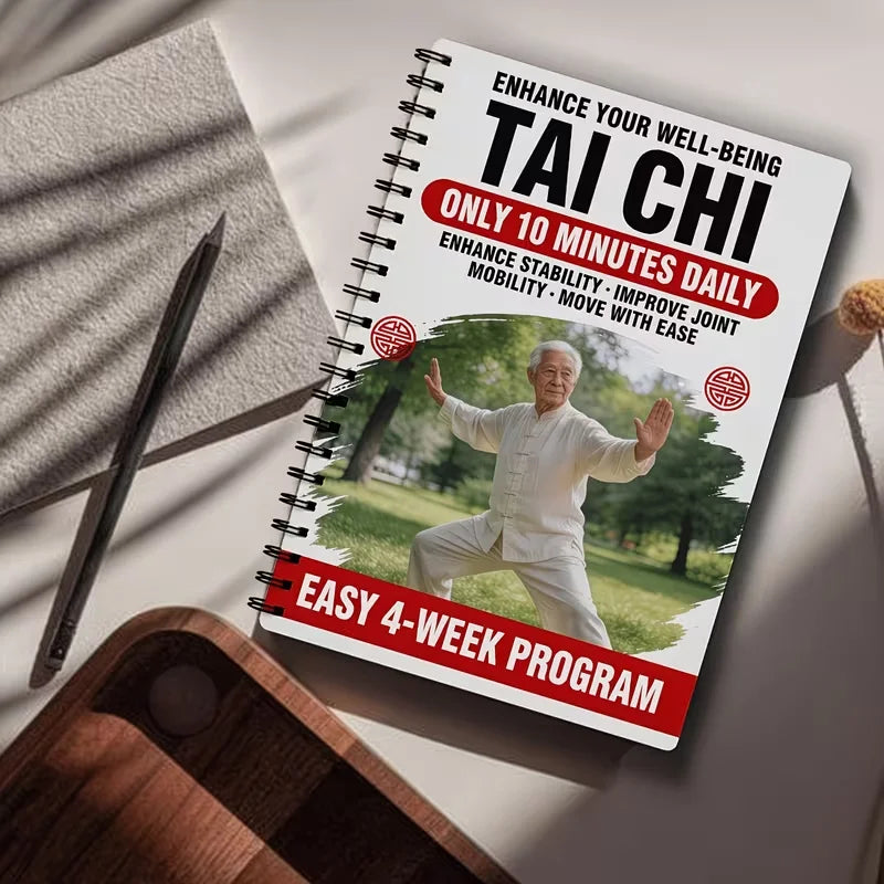 A paperback manual titled Enhance Your Well-Being Tai Chi with an image of a senior practicing Tai Chi outdoors.