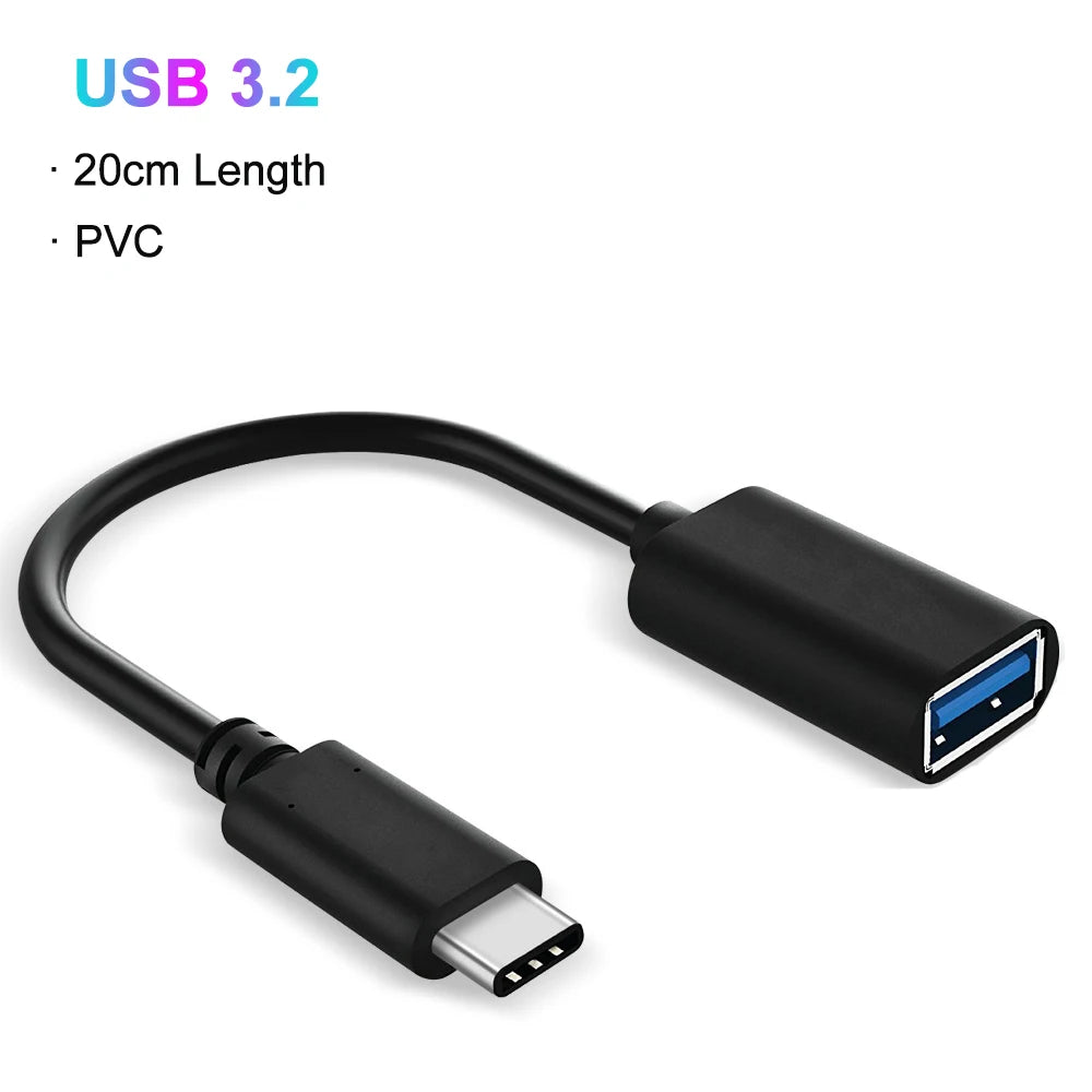 Black USB 3.2 adapter cable with a USB-C connector and a USB-A plug.