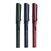 A set of three Morandi Retro fountain pens in shades of dark green, blue, and red.