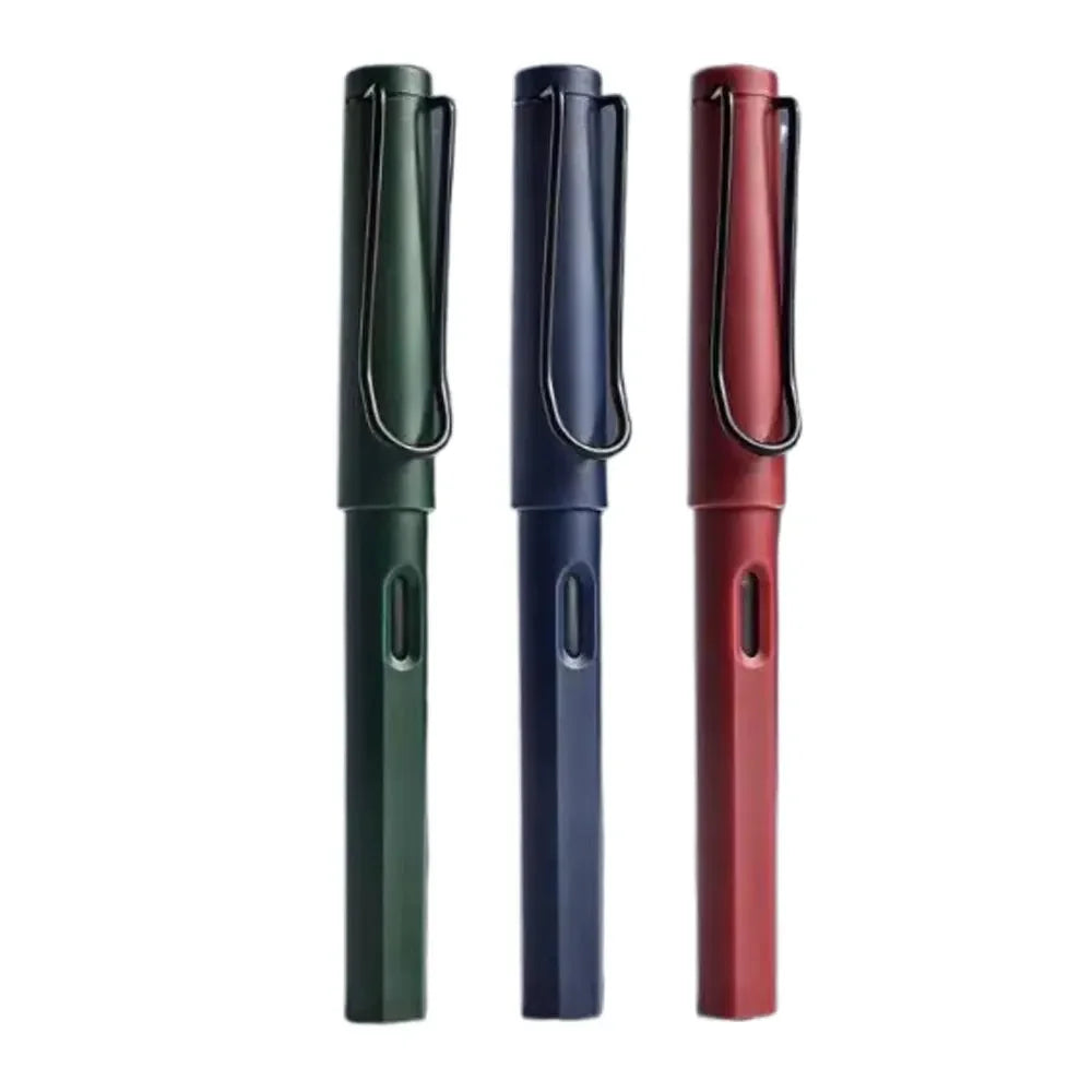 A set of three Morandi Retro fountain pens in shades of dark green, blue, and red.