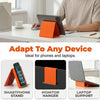 Orange silicone multi-angle stand used as a phone hanger and laptop support for devices.