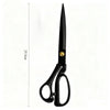 A pair of professional stainless steel tailor scissors with a black handle and gold accents.