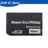 Tarjeta Memory Stick PRO Duo negra de 8GB, versión Mark2 visible.