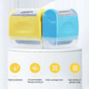 A set of reusable confidential roller stamps in yellow and blue plastic housed in a clear container.