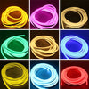 Una cuadrícula que muestra varios colores de tiras de LED flexibles de neón, incluyendo amarillo, rosa, verde, azul y rojo.