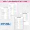 A set of four pages for a self-challenge planner notebook titled Track Your Progress in 4 Pages