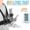 A mobile phone holder with a pectoral girdle and strap designed for shooting