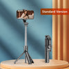 A standard version of a versatile selfie stick tripod is displayed on a round surface.