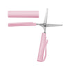 Pinkes, faltbares, rostfreies, silbernes Scherenstift-Compact mit rosa Zylinder und silbernen Klingen