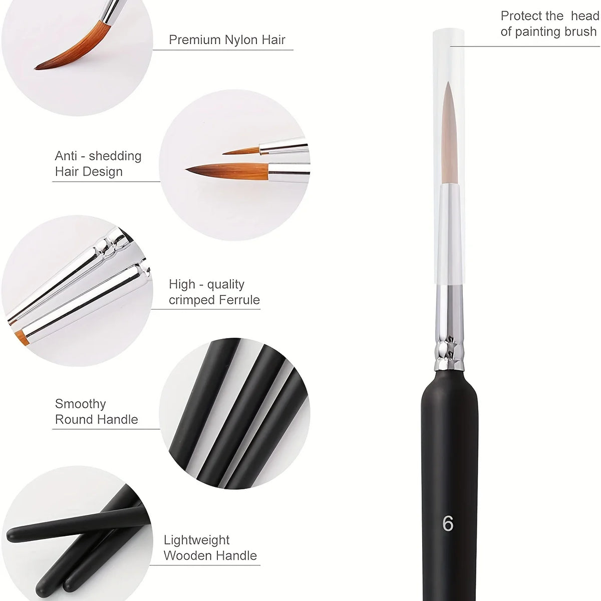 A set of professional miniature paint brushes featuring premium nylon hair and ergonomic handles.