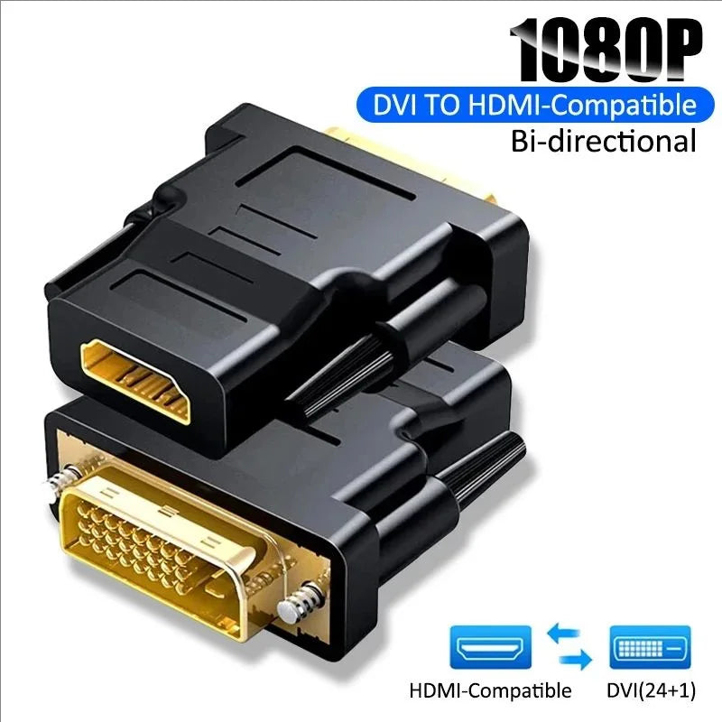 Black bi-directional DVI to HDMI compatible adapter cable with a yellow connector.