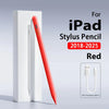Red Apple iPad stylus pencil stored in a white case with a charging cable.
